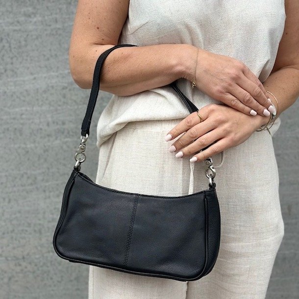 Crossbody / skuldertaske DREW sort skind