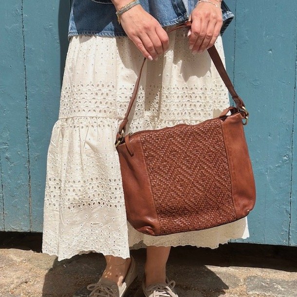 Skuldertaske flet skind