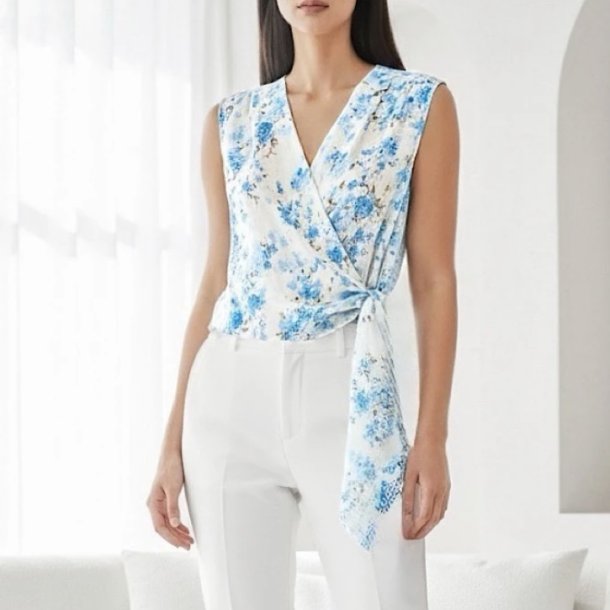 Bluse Flora i let voile med print - one size 