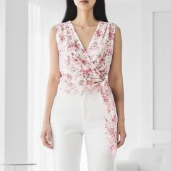 Bluse Flora i let voile med print - one size 