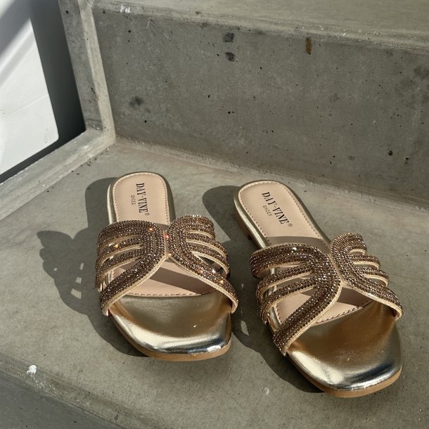 Slip on Karen sandal shine sort og guld - str. 36-41
