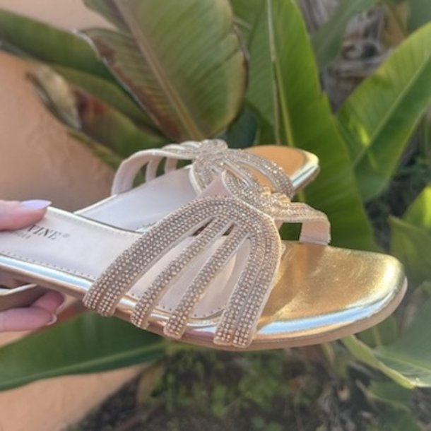 Slip on Karen sandal shine sort og guld - str. 36-41