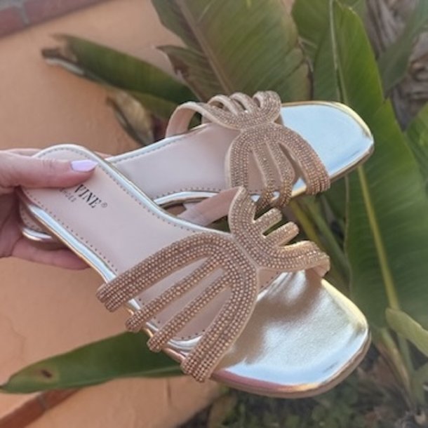 Slip on Karen sandal shine sort og guld - str. 36-41