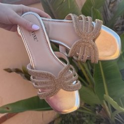 Slip on Karen sandal shine sort og guld - str. 36-41