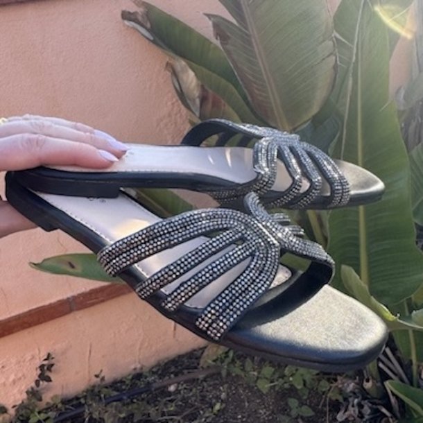 Slip on Karen sandal shine sort og guld - str. 36-41