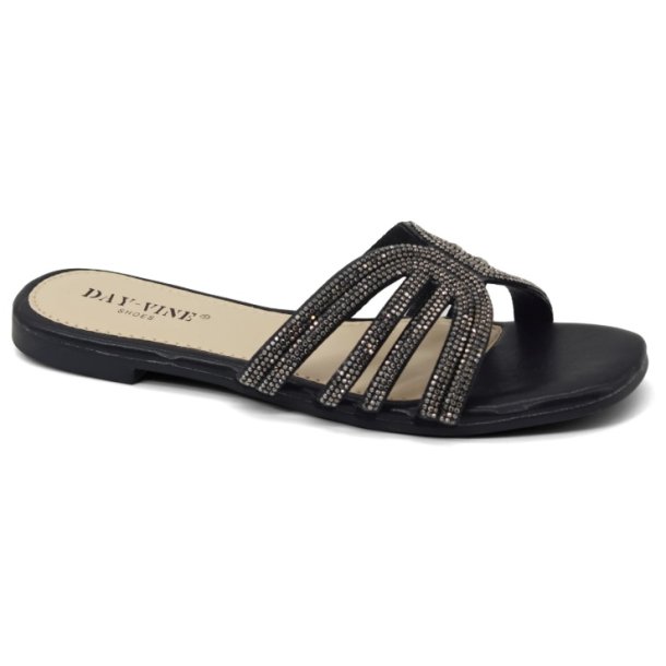 Slip on Karen sandal shine sort og guld - str. 36-41