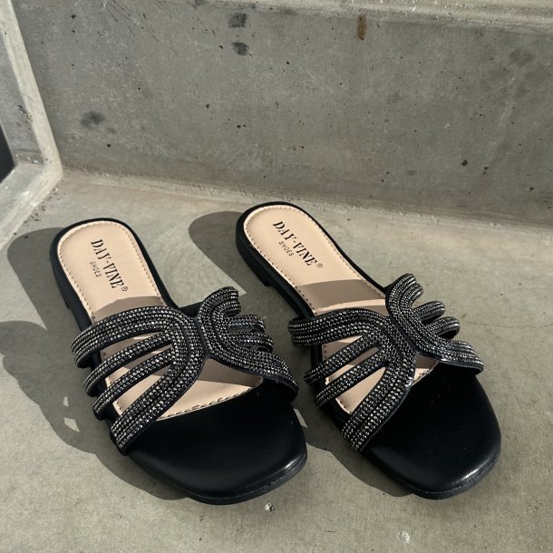 Slip on Karen sandal shine sort og guld - str. 36-41