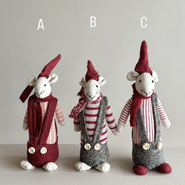 Jerry m/selebukser H15cm stof Red/grey mix