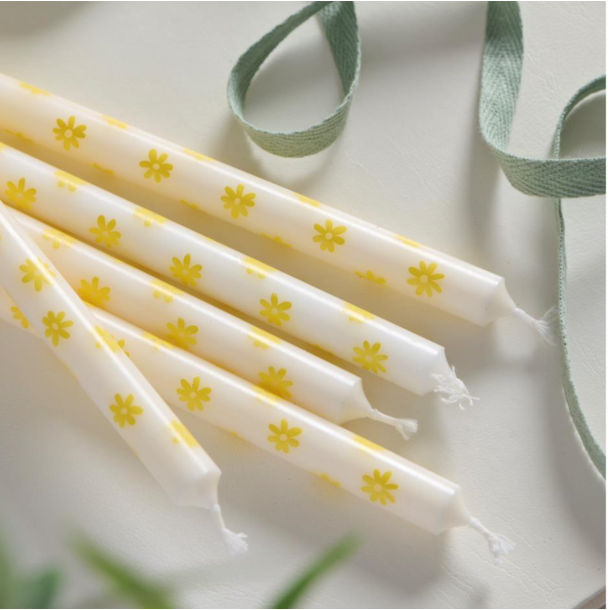 Kertelys m/gule blomster stearin