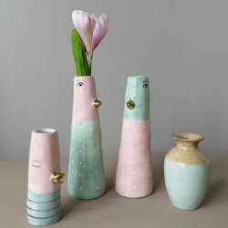 Vase ansigt med nb keramik rosa 