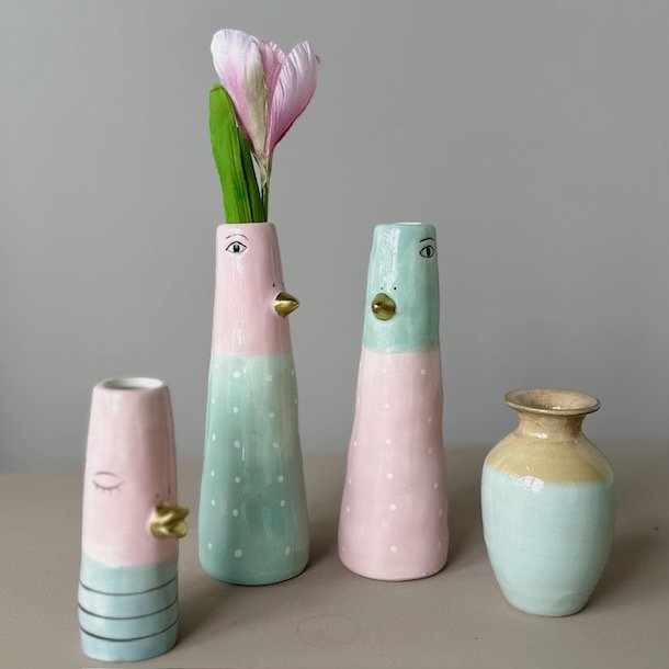 Vase ansigt med nb keramik rosa 