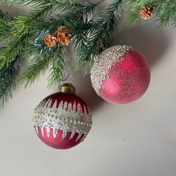 Julekugle rd glimmer glam Glas