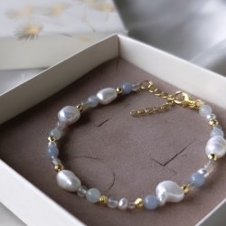 Armbnd SKY BLUE PEARL Forgyldt Slv