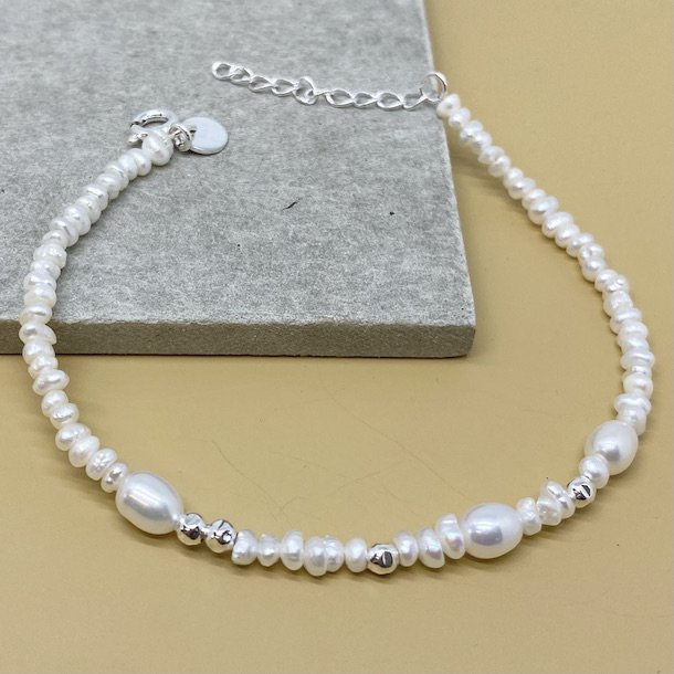 Haiden armbnd m. hvide perler sterling slv