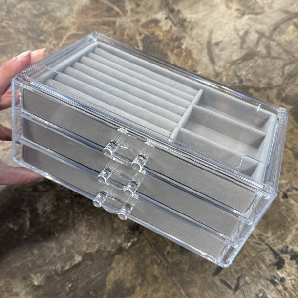 Akryl smykkeskrin 3 skuffer