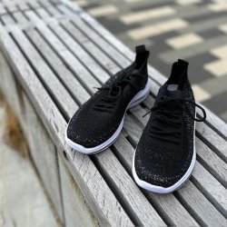 Sneakers I stof snrebnd sort/slv str. 36-41