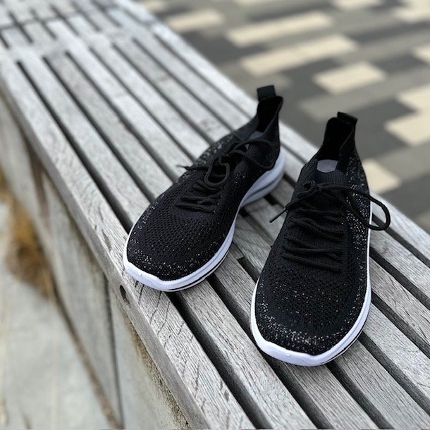 Sneakers I stof snrebnd sort/slv str. 36-41