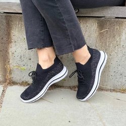 Sneakers I stof snrebnd sort/slv str. 36-41