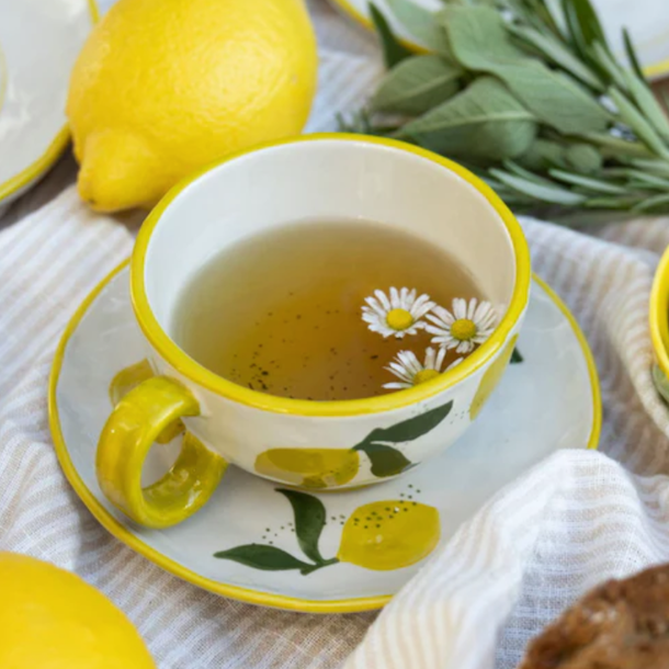 Kop med underkop citron Keramik