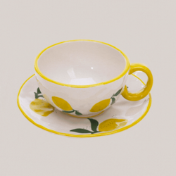 Kop med underkop citron Keramik