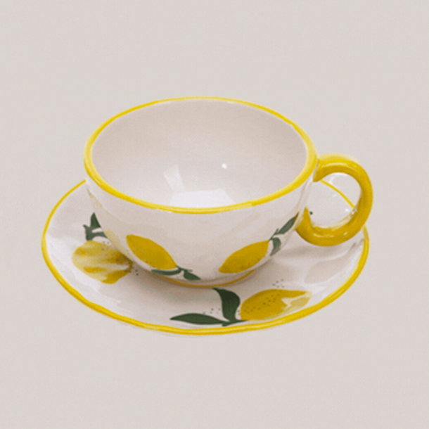 Kop med underkop citron Keramik