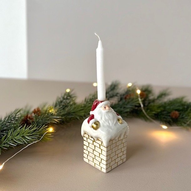 Julemand i skorsten t/kertelys 6x6x10cm keramik