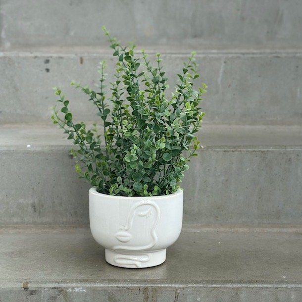 Urtepotte skjuler ansigt