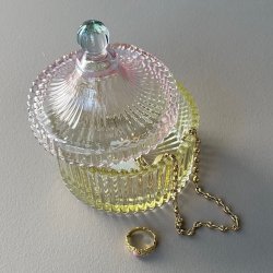 Opbevaringskrukke med striber lysegul glas