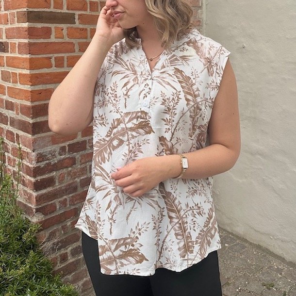 Sommerbluse uden rmer leaf bomuld str. M-3XL