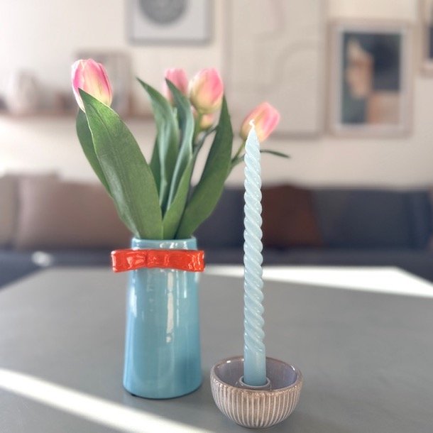 Lysestage beige keramik