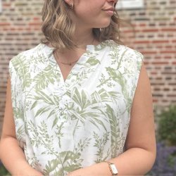 Sommerbluse uden rmer leaf bomuld str. M-3XL