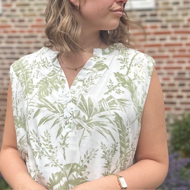 Sommerbluse uden rmer leaf bomuld str. M-3XL