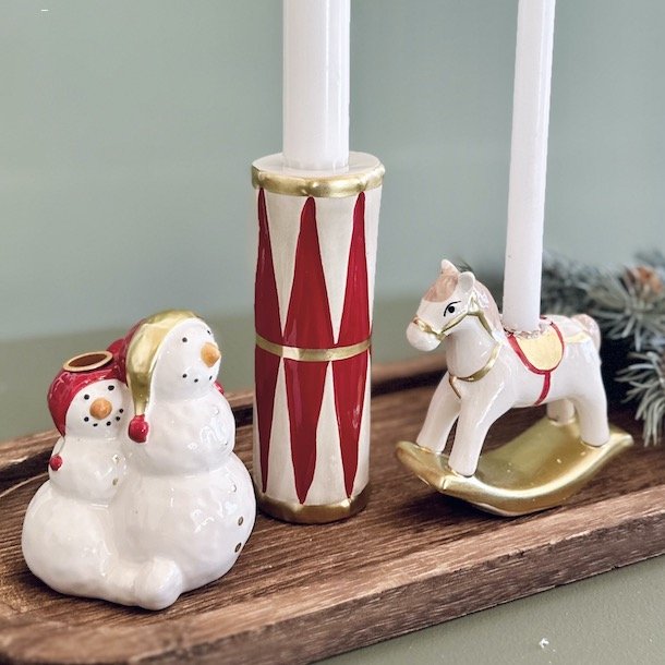 Jule lys st keramik snowman &amp; drum - 3 dele til lys