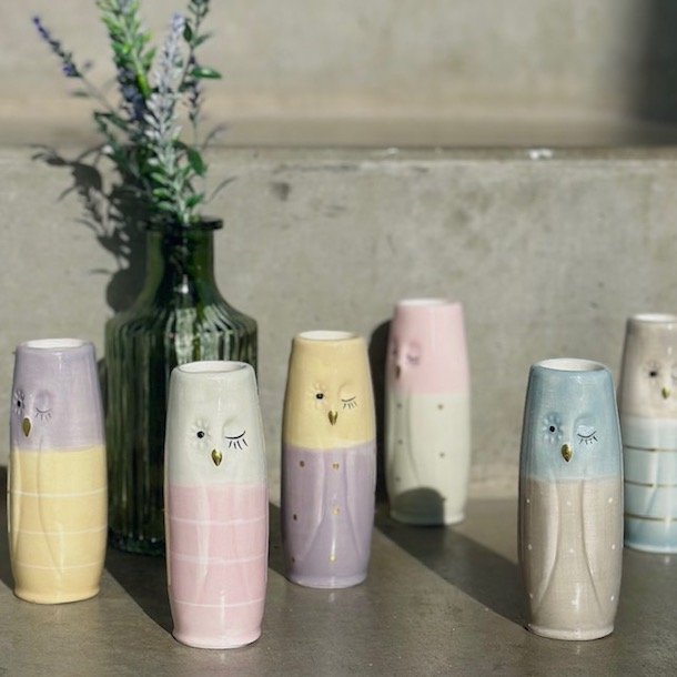 Vase ugle ansigt H10 cm Keramik 