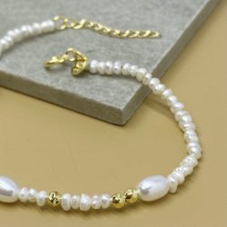 Haiden armbnd m. hvide perler forgyldt