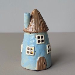 Hus til fyrfadslys lysbl Keramik 