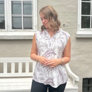 Sommerbluse uden rmer leaf bomuld str. M-3XL