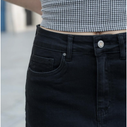 Denim nederdel lang med slids sort denim str 34-44