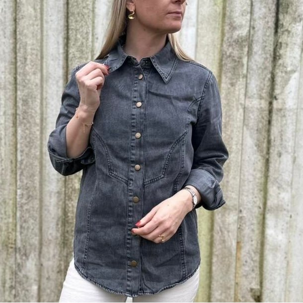 Denim skjorte washed black str. S-L
