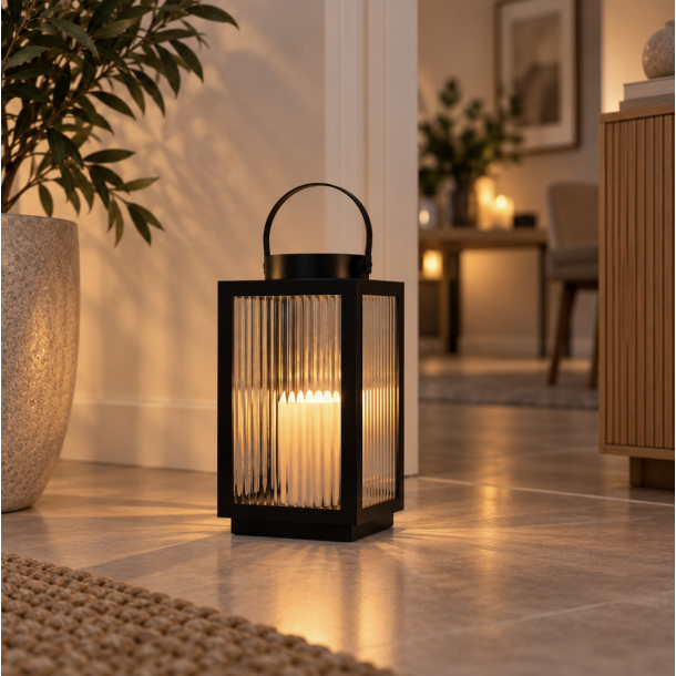 Udend�rs lanterne 28 cm h�j - med LED lys &amp; timer funktion