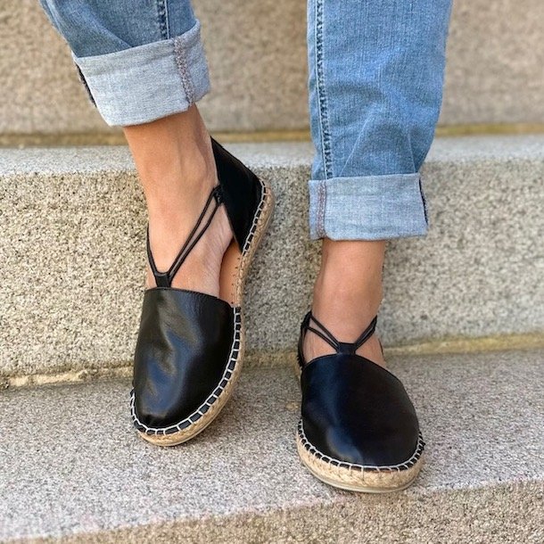 Espadrillos med elastik sort skind str. 36-41 