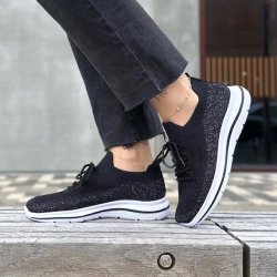 Sneakers I stof snrebnd sort/slv str. 36-41