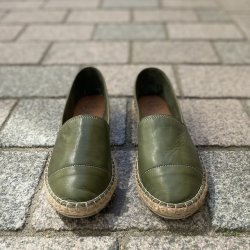  Espadrillos soft med bast skind oliven str. 36-42