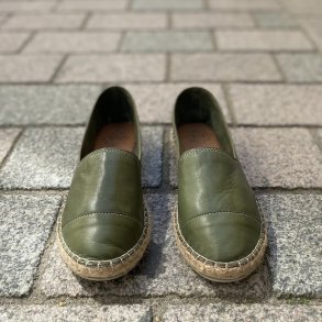  Espadrillos soft med bast skind oliven str. 36-42