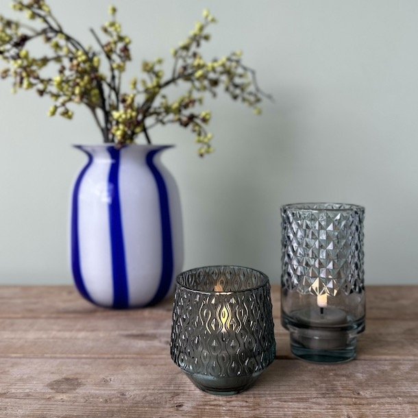 Fyrfadsstage m/harlekin D7x13cm glas