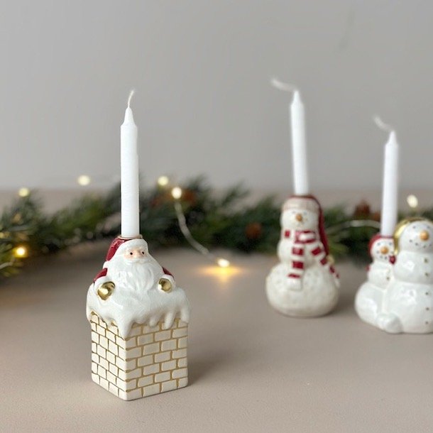 Julemand i skorsten t/kertelys 6x6x10cm keramik