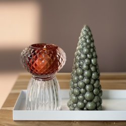 Fyrfadsstage rombe upside down glas rust og klar