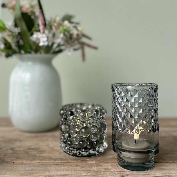 Fyrfadsstage bobler D9x8cn glas