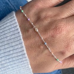 Armbnd COW color dot &amp; pearl sterling slv