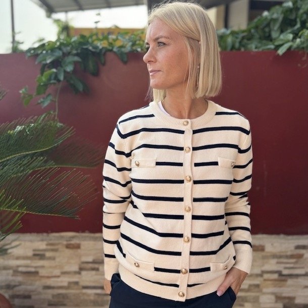 Cardigan classic smal strib viskose str. M- XL